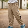 thumbnail image 2 of GXWEA Pants For Teens Size 7 Boys Clothes Boys Cargo Joggers Pants Elastic Waist Casual Jogging Trousers Bottom For Kids 1-2 Years Khaki, 2 of 5