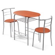 Ktaxon 3 Piece Dining Set, Compact 2 Chairs and Table Set with Oval Tabletop Small Kitchen Dining Set for 2, Perfect for Apartment & Small Spaces, Cherry Brown & Sliver