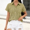 thumbnail image 5 of Karight Button Down Shirts for Women Cap Sleeve V-Neck Collared Blouse Summer Gingham Checkered Shirt Casual Cotton Shirts, 5 of 7