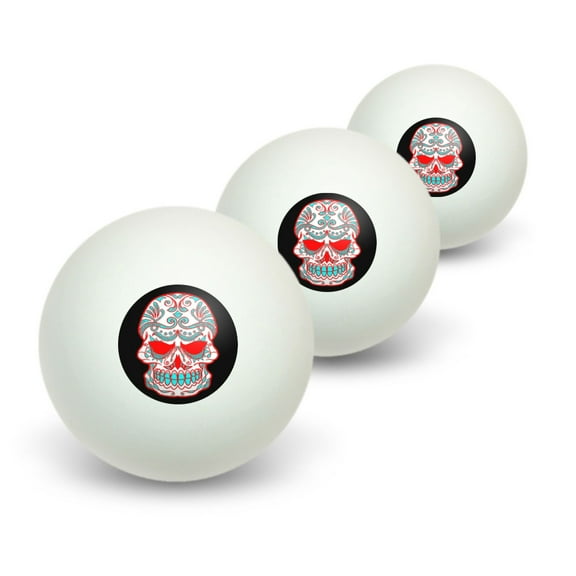Mexican Day of the Dead Skull Novelty Table Tennis Ping Pong Ball 3 Pack