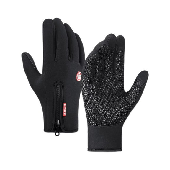 Plus Velvet Men's And Women's Skiing Cold-proof Touch Screen Warm Sports Riding Non-slip All-finger Bicycle Gloves Black M