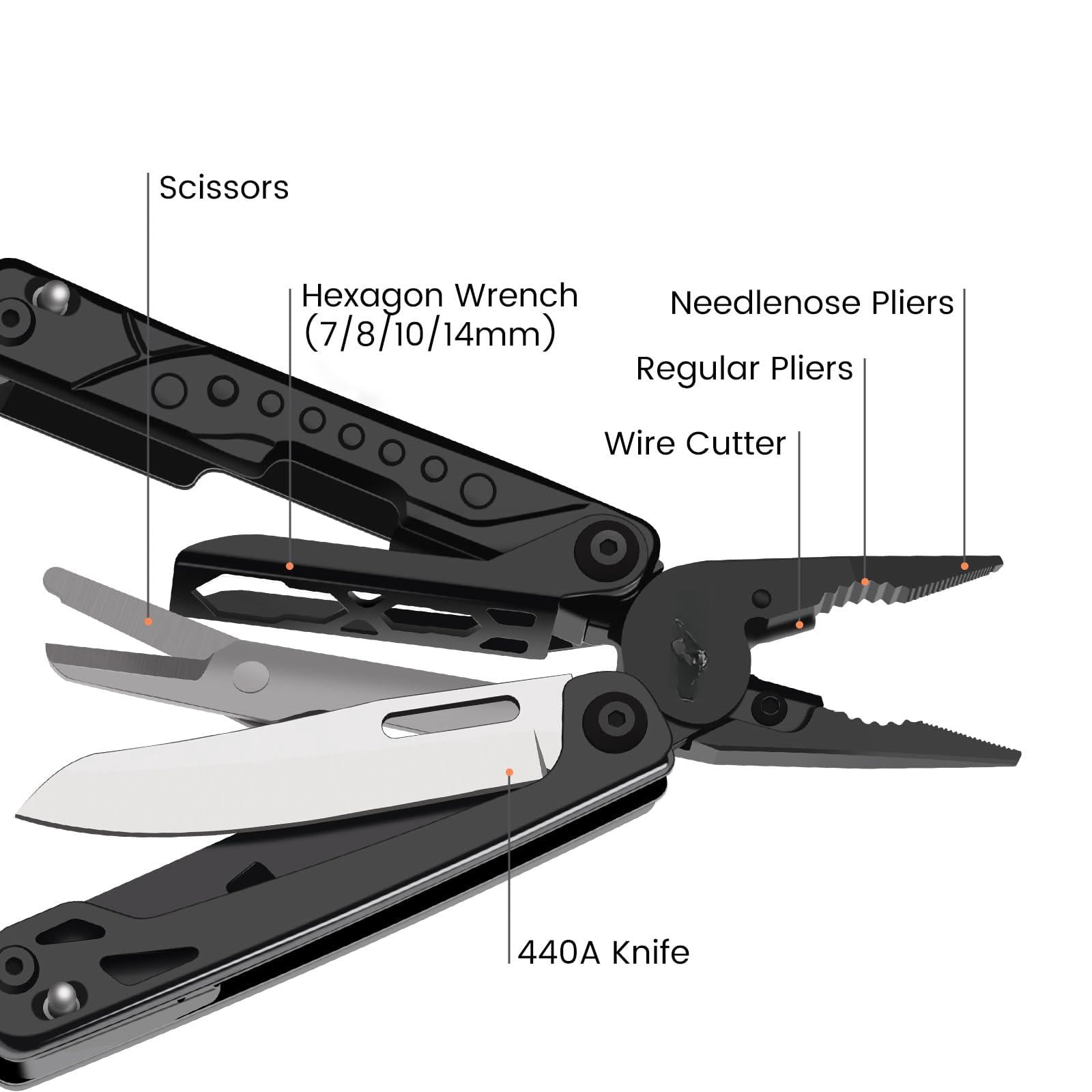 Multitool  20-in-1 Stainless Steel Multi Tools Pliers With Nylon Sheath Safe Locking Professional Multi-tool For Camping And Black