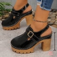 thumbnail image 3 of Heels for Women Closed Round Toe Lug Sole Platform Sandals Trendy Stitching Hook and Loop Casual Slingback Dress Shoes Black Size 6.5, 3 of 6