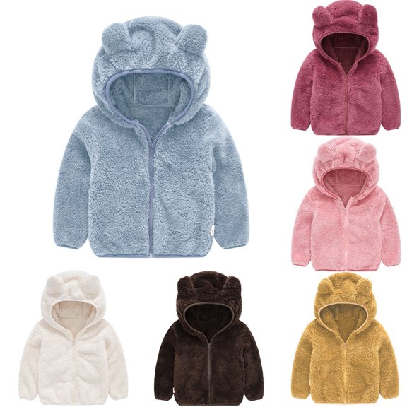 Liyamei Kids Bear Ears Hooded Jacket with Zipper for Winter Warm Outerwear