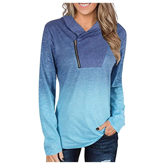 Chemises pour Femmes Automne Manches Longues Tuniques Hauts Chandail Col Roulé Dégradé T-Shirts Mignons Femmes Bleu m