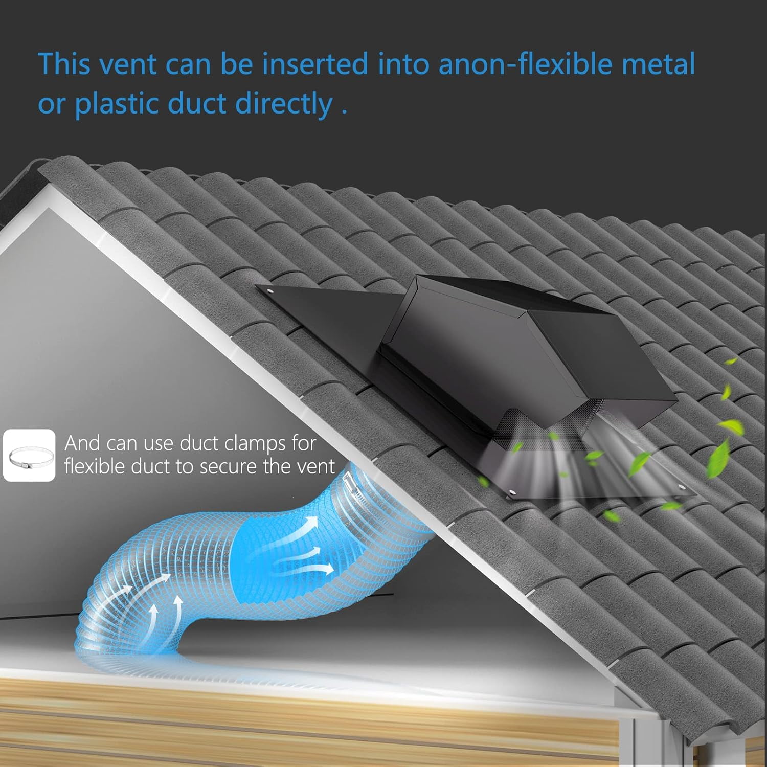 Roof Vent Cap - Hon&Guan Roof Vents 4 Inch Galvanized Steel Bathroom 4 Roof Exhaust Vent for Ventilation System-with Damper, Black
