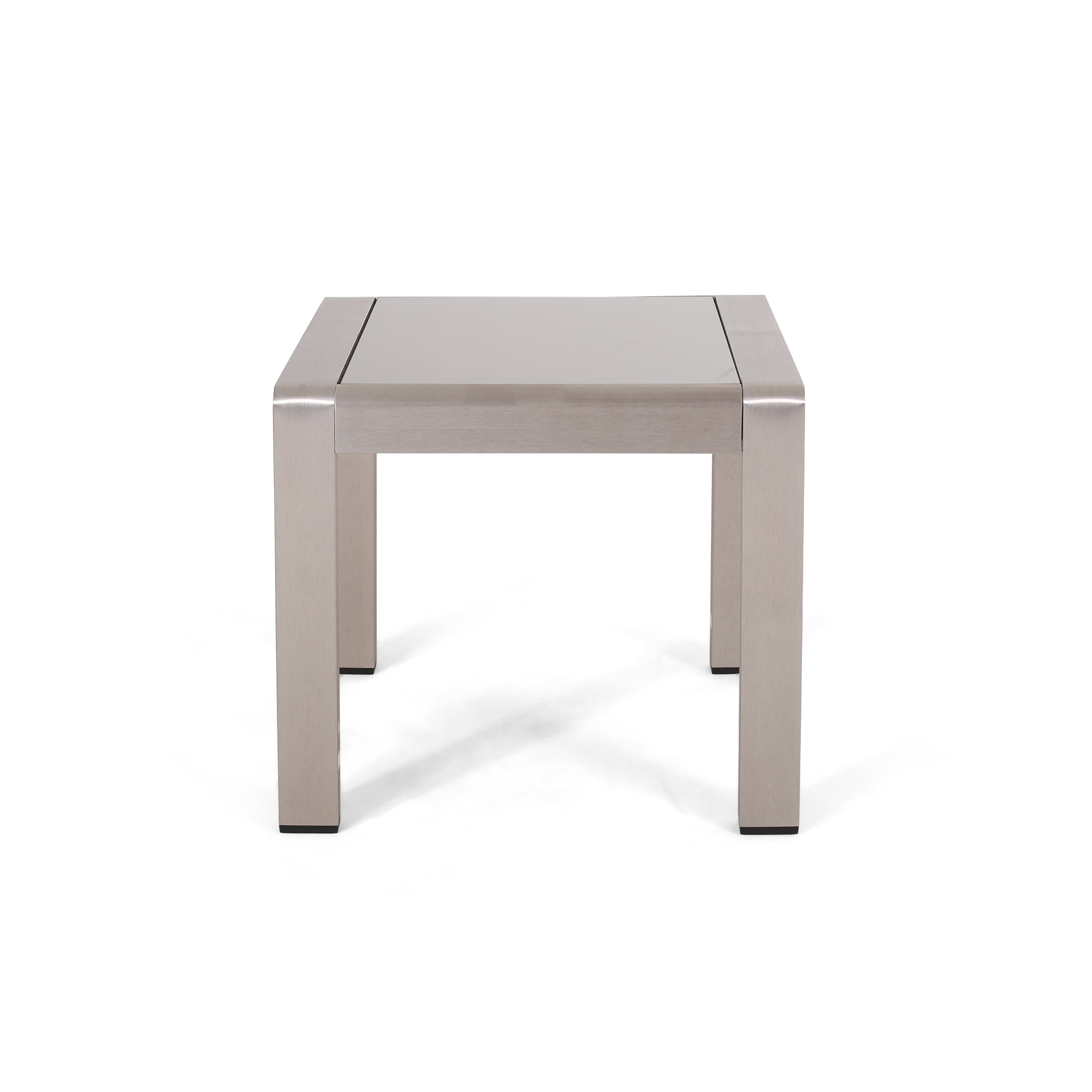 Miller Coral Outdoor Aluminum Side Table with Glass Top, Matte Gray and Silver Finish