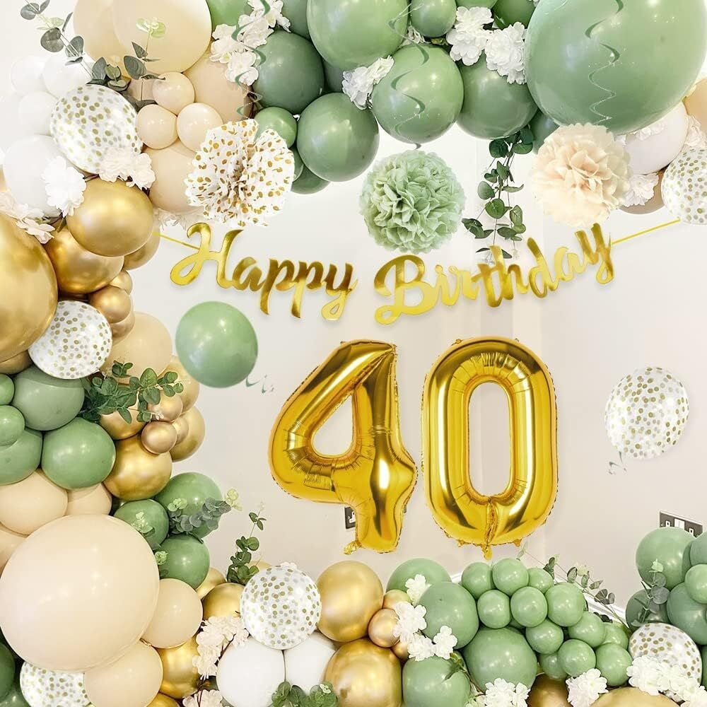 MMTX 40th Birthday Party Decorations for Women Men, Avocado Green Gold — free download