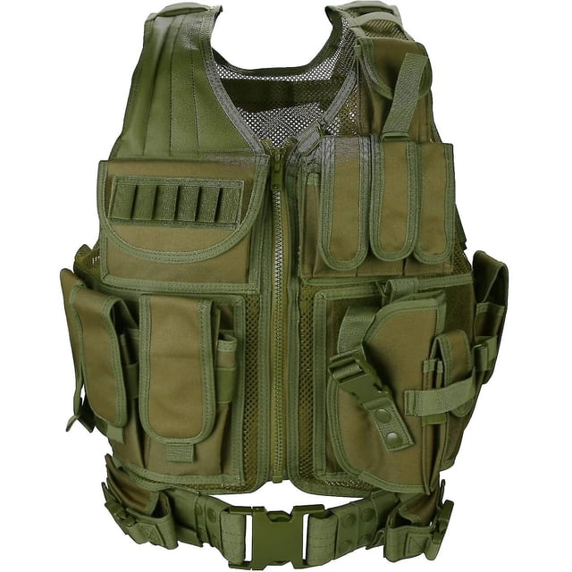 Chaleco táctico militar de malla, chaleco de combate con cinturón para Airsoft Military Cs Game-Green