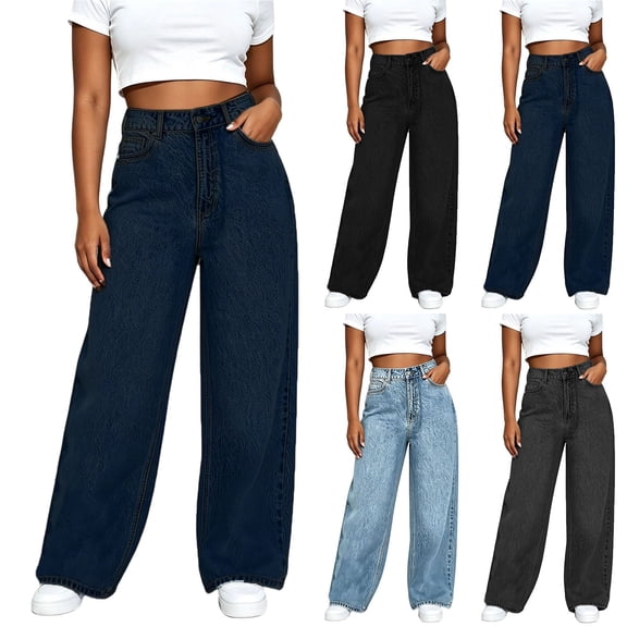 Miqool Women's Baggy Jeans High Waisted Wide Leg Comfort Stretch Baggy Denim Pants with Pockets