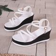 thumbnail image 4 of Platform Wedge Sandals Women Strappy Heels Open Toe Rhinestone Ankle Strap Pumps Shoes Casual Summer Dressy Shoes White Size 8, 4 of 6