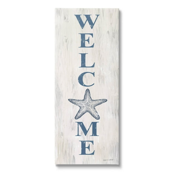 Welcome Starfish Phrase Sign Coastal Graphic Art Gallery Wrapped Canvas Print Wall Art