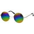 thumbnail image 3 of grinderPUNCH Small Retro Round Sunglasses Mirrored Rainbow Lens Circle Wire Rim Musician, 3 of 5