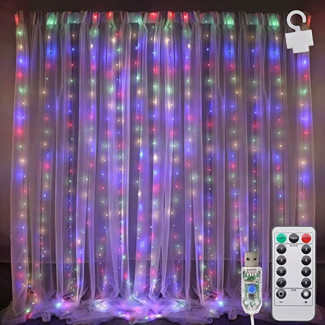 Guirnalda de luces LED USB para cortina, 300 luces LED de 3 m x 3 m, 8 modos de iluminación, ideal para decoración de ventanas, Navidad, bodas, cumpleaños, hogar y patio. Resistente al agua IP65.