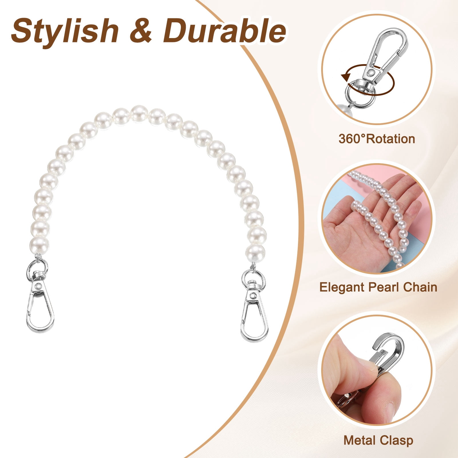Unique Bargains Pearl Purse Strap Replacement Chain Silver 12"