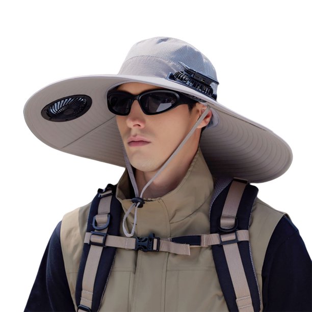 Sombrero Ventilador Solar Gorro Pesca Al Aire Libre para Hombres Acampando (gris Claro)