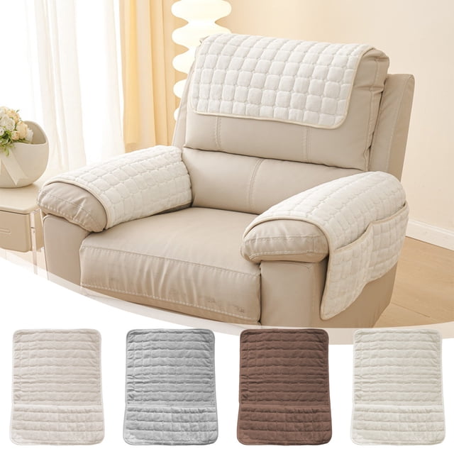 YYV Plush Flannel Armrest Cover With Storage Pocket Non Slip Sofa Recliner Armrest Protector Soft Breathable Dustproof Washable Furniture Protector For Living Room