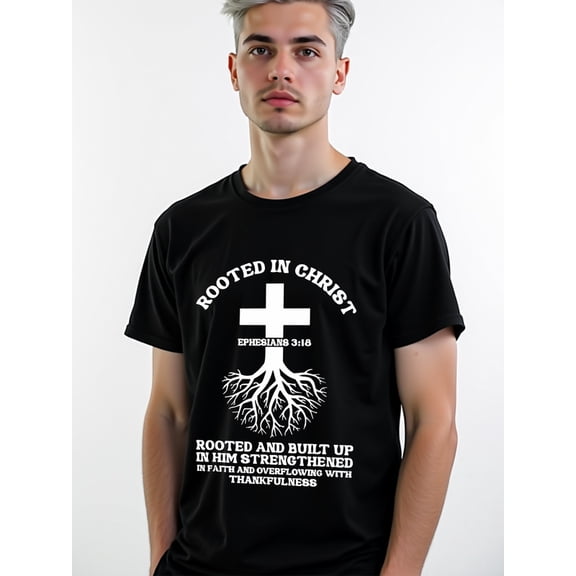 Rooted in Christ T-Shirt Mens t-shirt black gifts summer Breathable fabric, round neck, short sleeves Unique Design Unisex Shirt Cotton tshirts