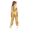 thumbnail image 2 of Aislor Girls Jazz Hip Hop Dance Outfit Sleeveless Sequin Ruffles Crop Top with Pants Streetwear Gold 14, 2 of 7