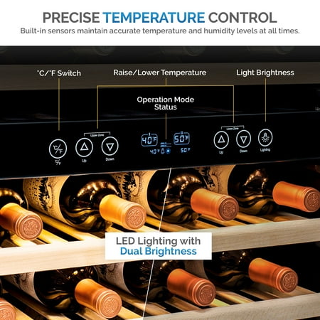 NewAir - 160-Bottle Dual Zone Built-in Wine Fridge with Beech Wood Shelves and Quiet Operation - Stainless Steel