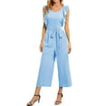 thumbnail image 2 of Gaecuw Dressy Jumpsuits for Women Sleeveless Cold Shoulder Backless Overall Square Neck Band Collar Solid Onesie Ruffle Peplum One Piece Outfits Casual Long Pants Wide Leg Summer Romper Calf Length, 2 of 5
