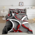 thumbnail image 1 of Stripes Comforter Set Twin Kids Teens Gray Black Red Swirls Room Decor Abstract Stripes Circle Bedding Set, 1 of 5