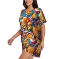 thumbnail image 2 of Daiia Vibrant Picnic Food Spread Pattern Womens Pajama Sets Short Sleeve Pajamas for Women Sets Soft Lounge Sets Casual Round Neck Sleepwear PJS-3X-Large, 2 of 7