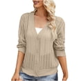 thumbnail image 2 of ZyeKqe Cardigans for Women Long Sleeve Cropped Cardigan Sweaters V Neck Hollow out Button up Knit Top, 2 of 4