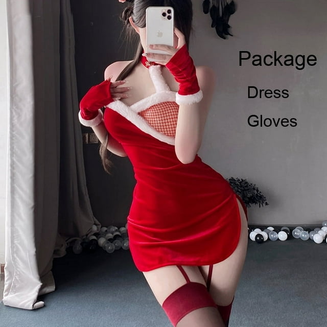QueenLine Cosplay de Noël Mrs Santa Claus Lingerie Series Cape d'Orignal Corde Pyjama Aguichant Robe Rouge (09, Taille Unique)