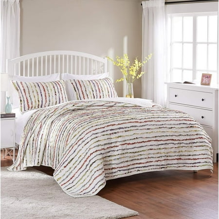 Global Trends Georgina Ruffles 100% Cotton Shabby Chic Quilt Set, 3-Piece King