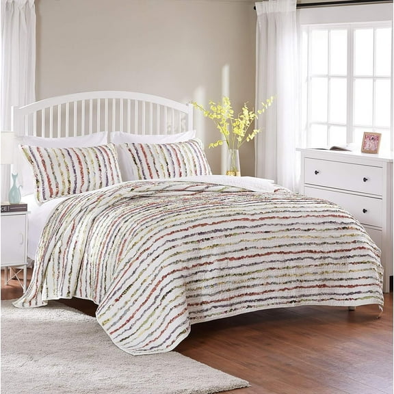 Global Trends Georgina Ruffles 100% Cotton Shabby Chic Quilt Set, 2-Piece Twin