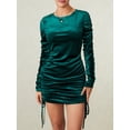 thumbnail image 2 of EYIIYE Women's Velvet Bodycon Mini Dress Long Sleeve Cocktail Dress Crew Neck Party Dress Solid Color Tight Elegant Dress Side Drawstring Dress for Formal Evening Party, 2 of 9