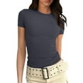 thumbnail image 1 of Boiiwant T-Shirt à Manches Courtes Col Rond Côtelé Ajusté Basique Uni pour Femmes, 1 of 7