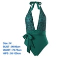 thumbnail image 2 of 1 juego de bañador de una pieza verde ajustado para mujer con estampado vintage y falda cruzada, 2 of 5
