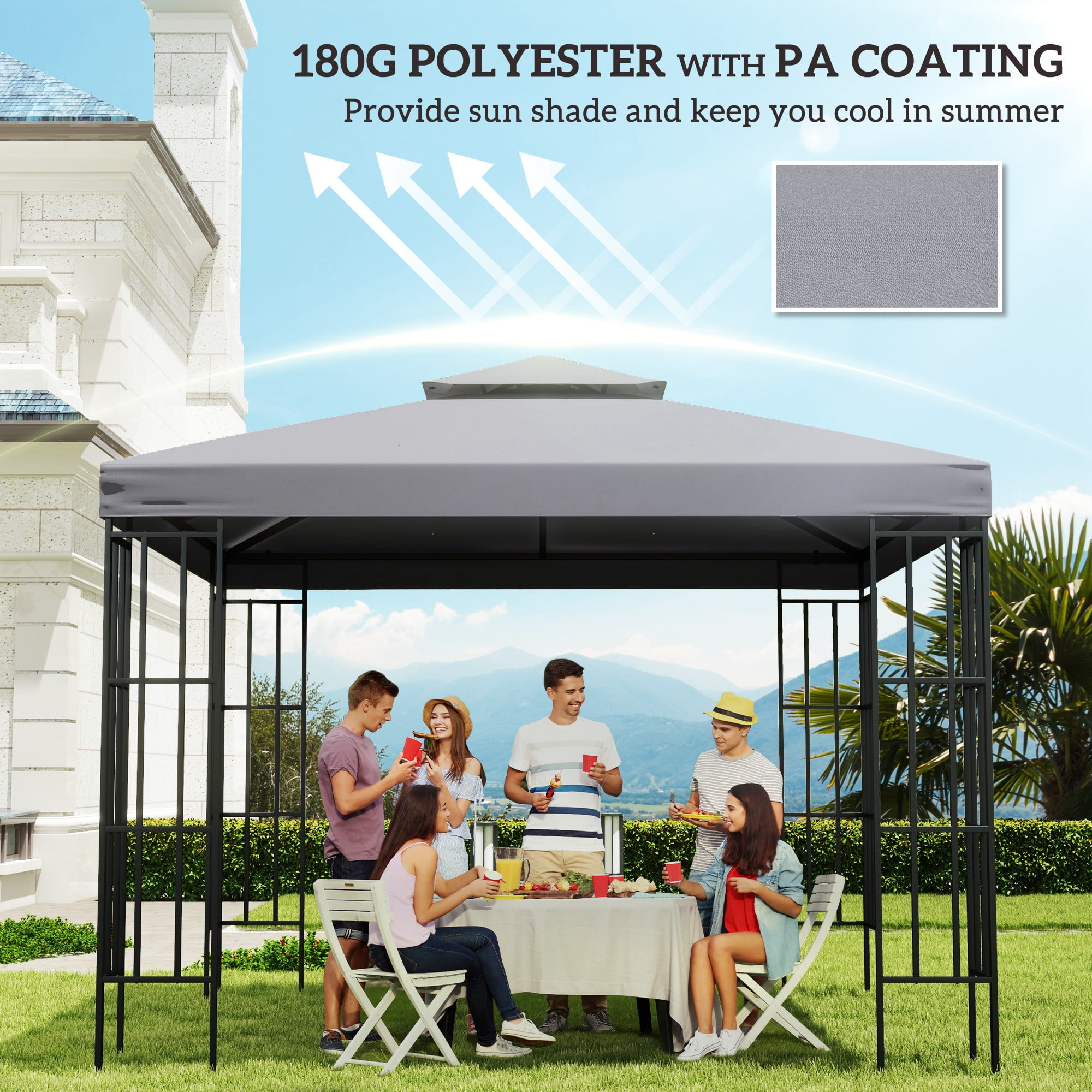 Outsunny Gazebo Replacement Canopy for Model 01 -0153, 2-Tier Top Cover for 9.84' x 9.84' Outdoor Gazebo, Gray (TOP ONLY)