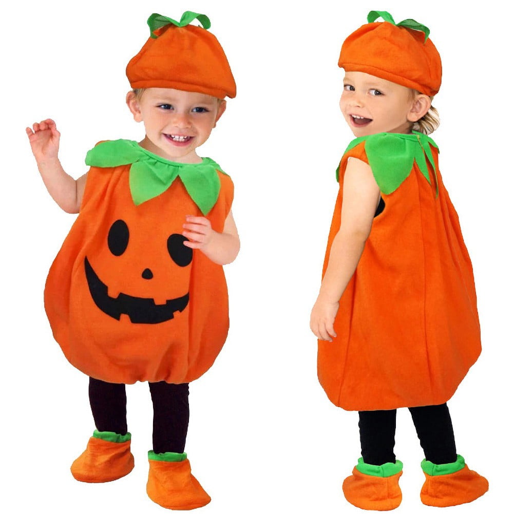 Baozhu 0-3T Toddler Baby Sleeveless Pumpkin Romper Hat Socks
