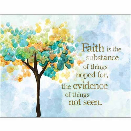 Religious Canvas - Faith Is The Substance Watercolor Tree Religious Painting Blue & Yellow Canvas Art by Pied Piper Creative