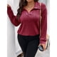 thumbnail image 4 of Suéter de Punto Informal de Talla Grande para Mujer, Cuello en V, Solapa, Color Liso, Camisa de Larga. Vino Tinto XXL, 4 of 8
