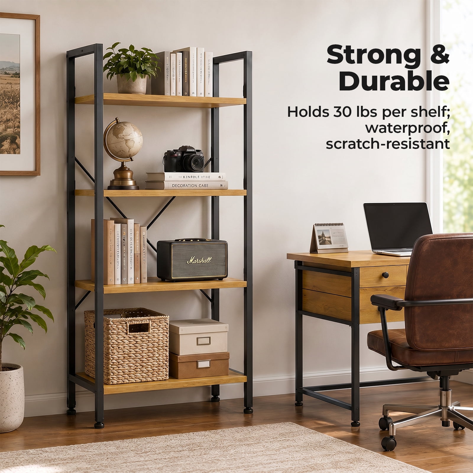 Alvantor 3/4-Tier Industrial Bookshelf, Narrow Storage Rack classical-style shelves for living rooms, homes, and offices