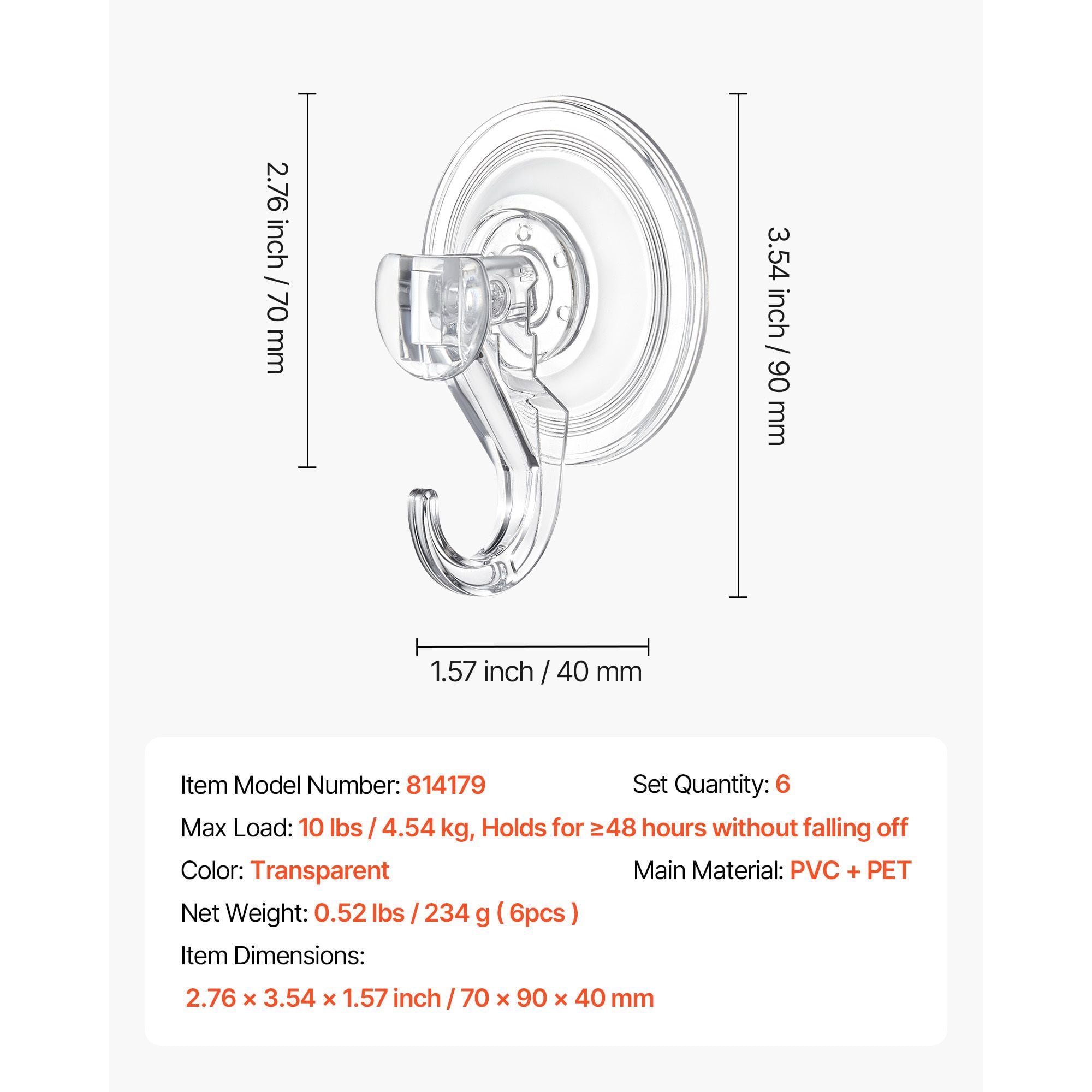 Suction Cup Hooks Upgraded Vacuum Technology 10LBS, No-Drill Reusable Removable, Heavy Duty Vacuum Hook for Bathroom Kitchen Glass Tile Smooth Surface