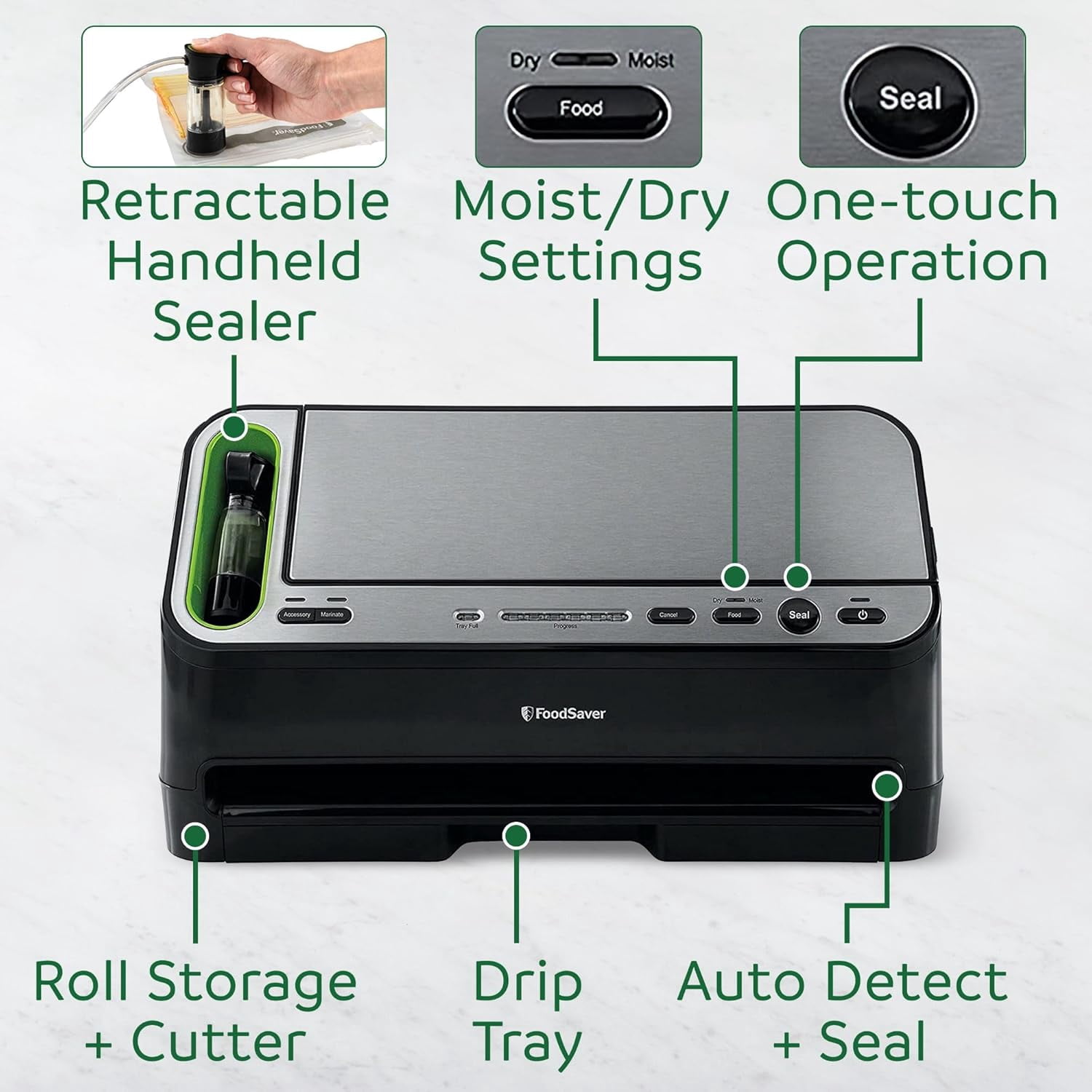 2-in-1 Automatic Vacuum Sealer Machine, Smart Bag & Moisture Detection with Starter Kit