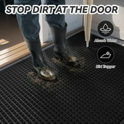 SIXHOME Outdoor Mat Non Slip Doormat 17x30 Front Door Mat Outside Absorbent Rubber Welcome Mat Low Profile Dirt Trapper Indoor Outdoor Doormat Thicken Checker Entryway Rug Floor Mat Black