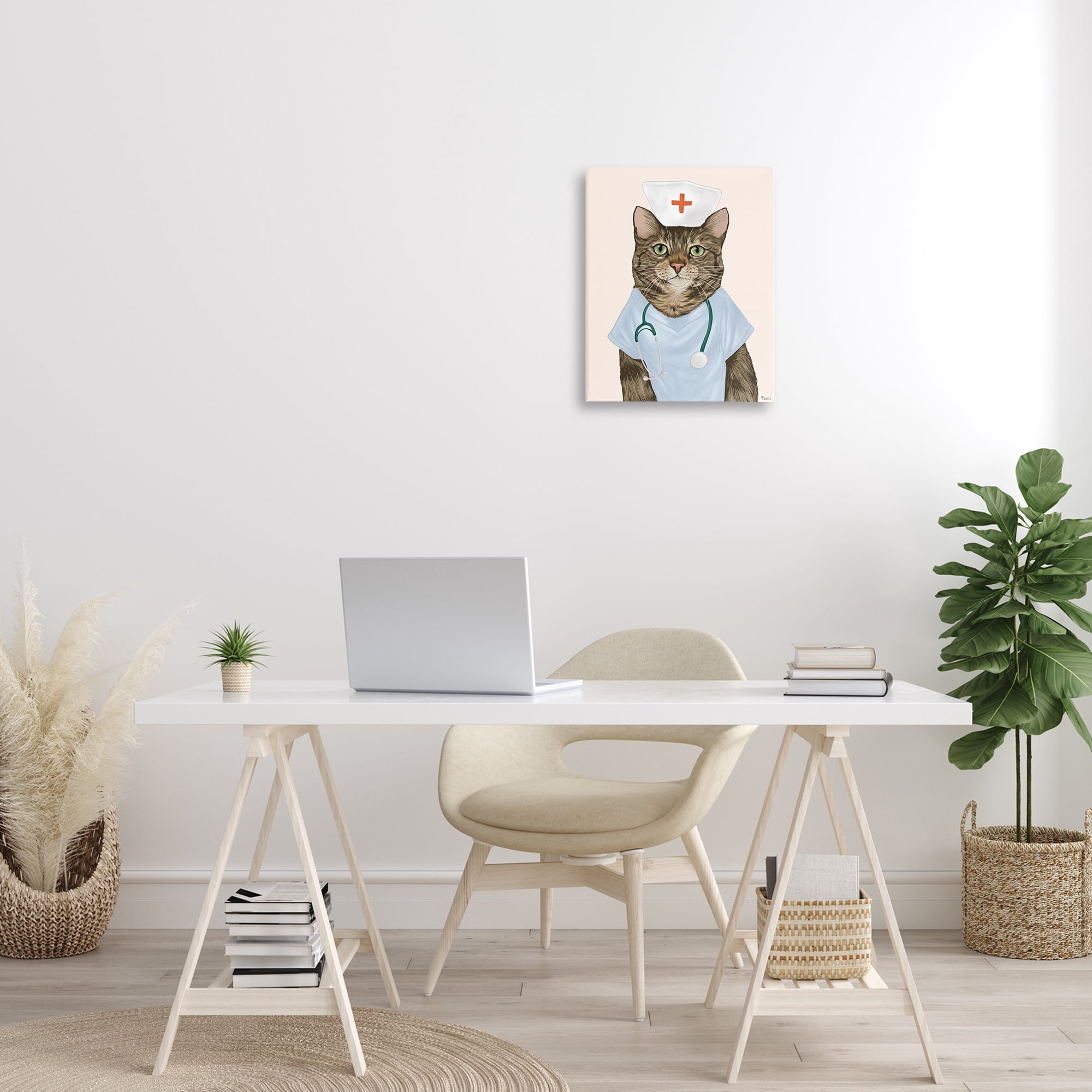 Stupell Industries Nurse Doctor Cat Animals & Insects Painting Gallery Wrapped Canvas Art Print Wall Art, 16 x 20