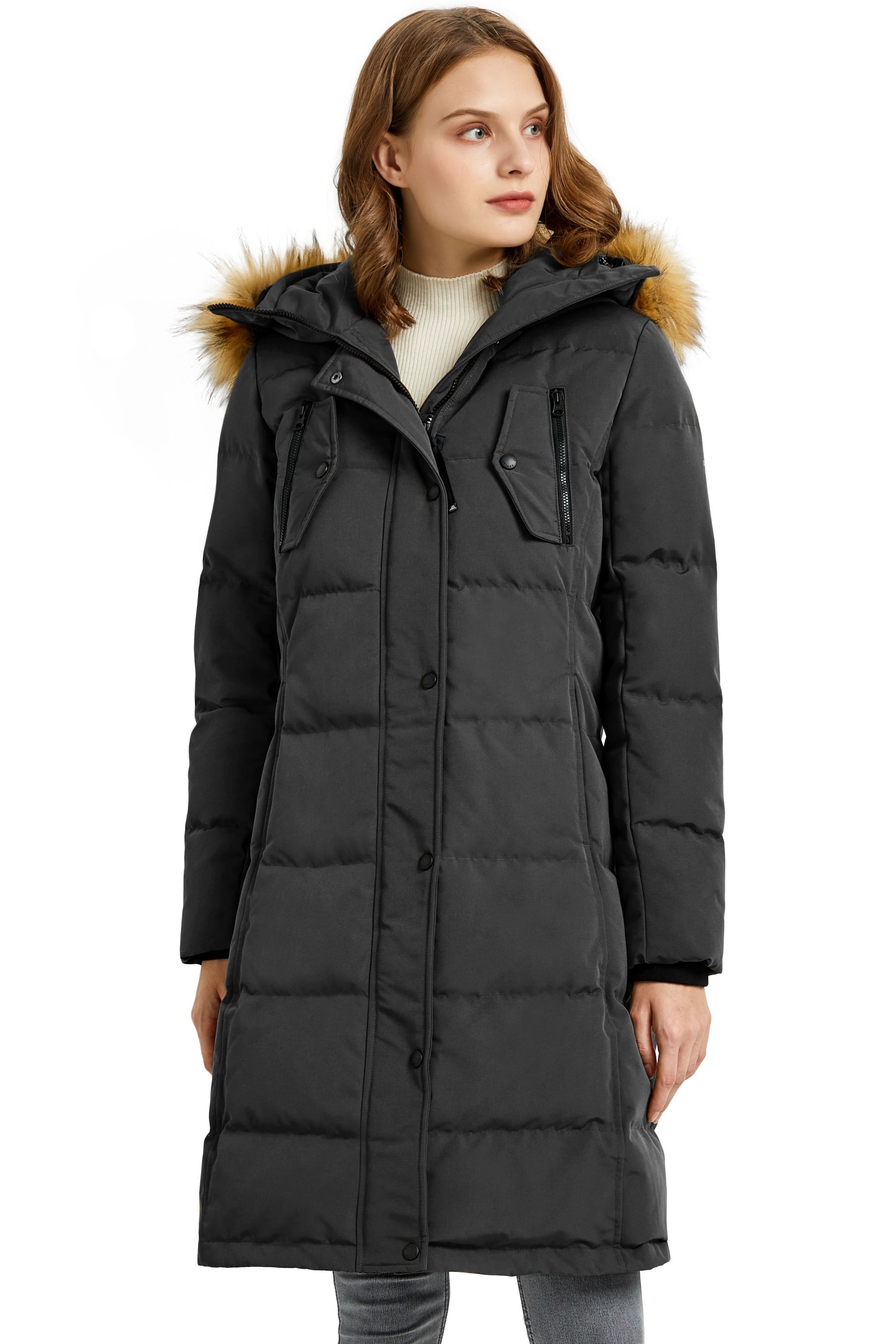 Orolay Women's Down Jacket Winter Long Coat Windproof Puffer Jacket with Fur Hood - image 1 of 5