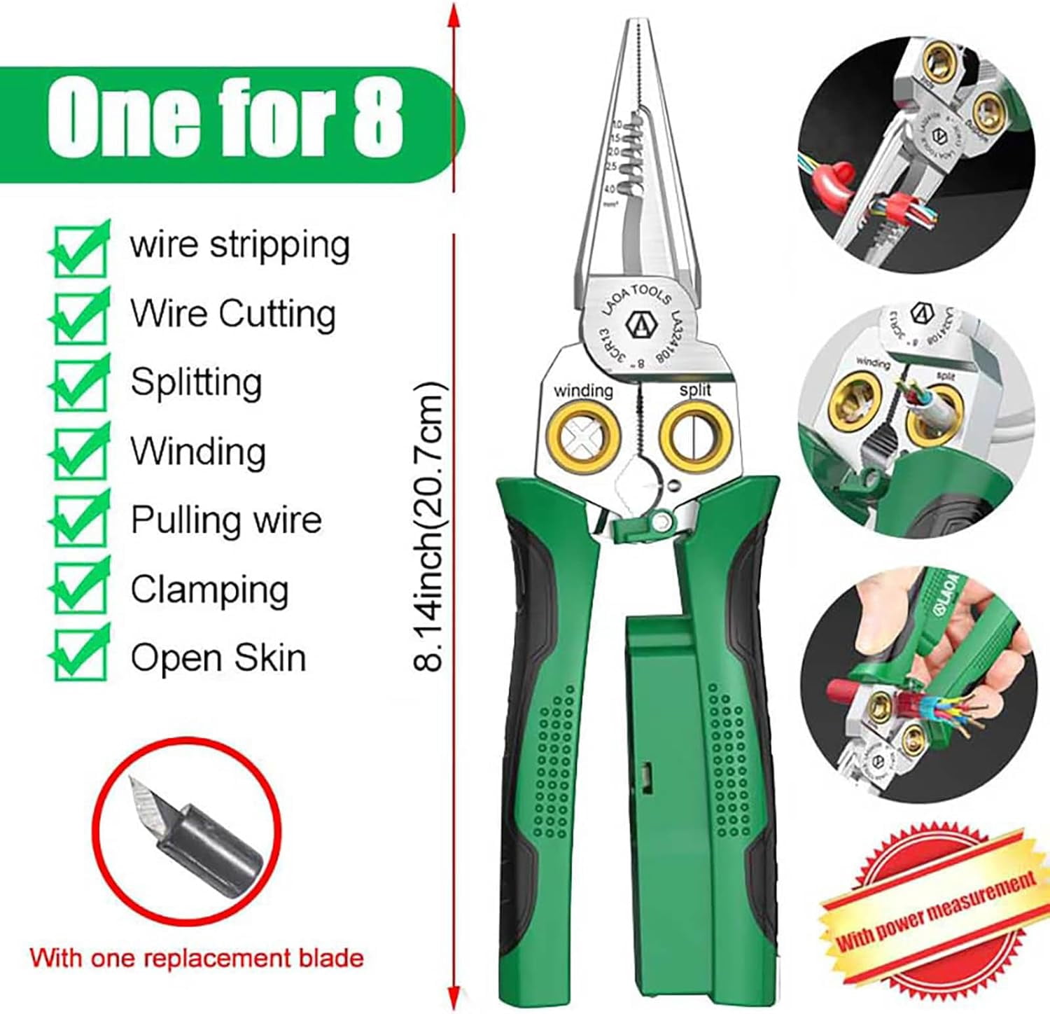 8 in 1 Wire Stripper with Voltage Tester, Pinzas De Electricidad, Multi-function Electric Wire Stripping Tool for Cutting and Pulling Pliers, Electrician Repair Tool (2)