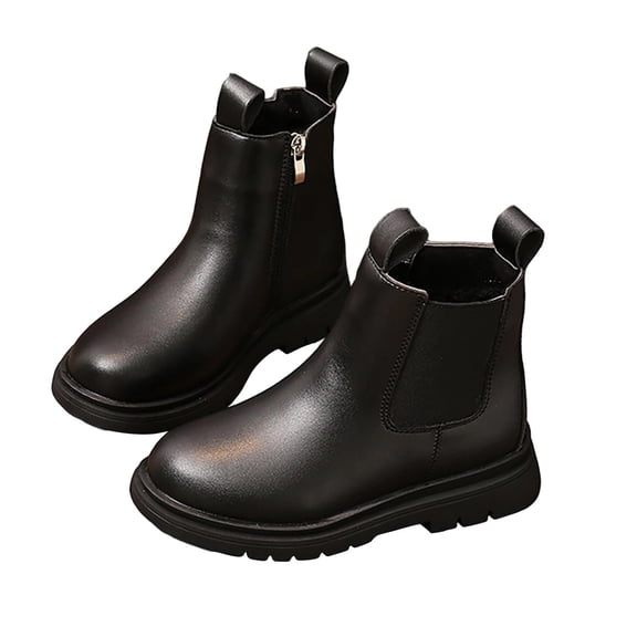 Black Girls Comfortable Boots With Artificial Leather Build, Warmth For Cold Weather, Winter Design, With Soft Lining And Sturdy Sole