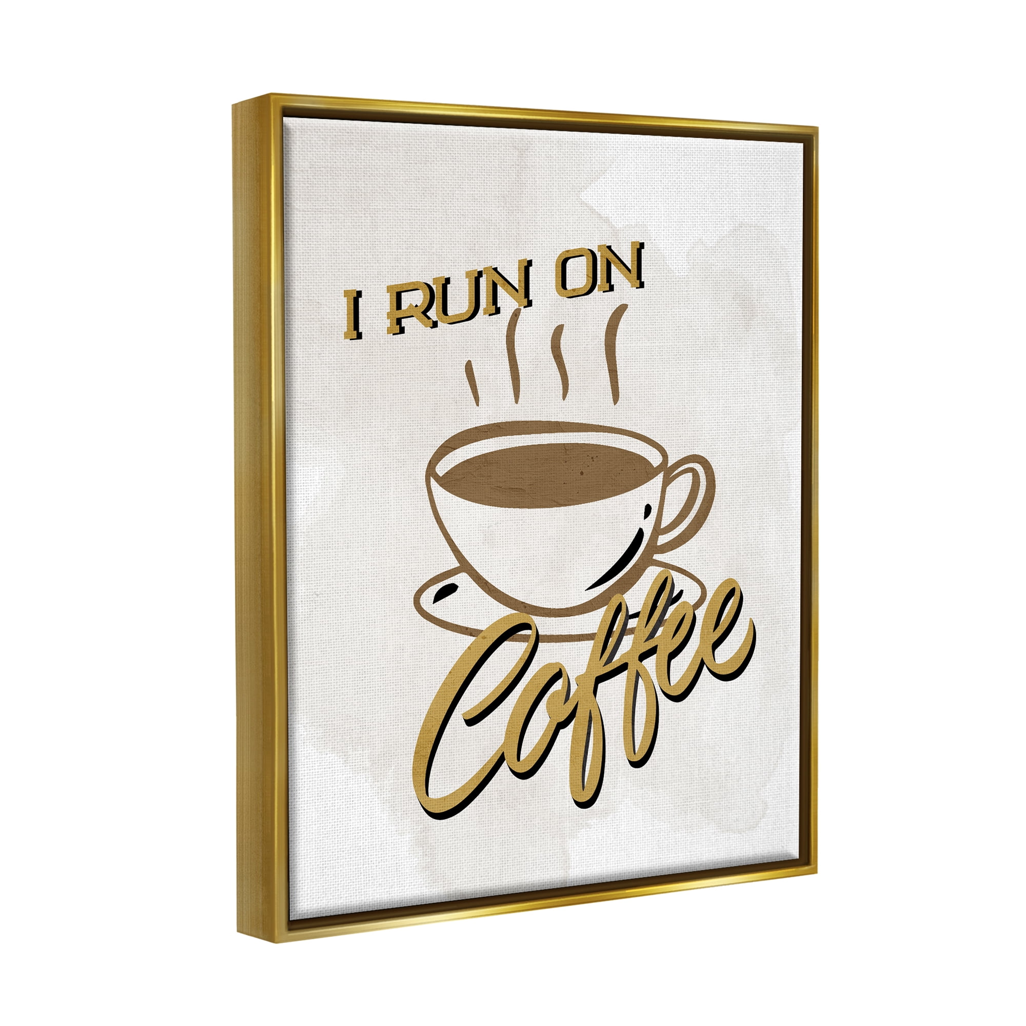Stupell Industries Retro Run on Coffee Food & Beverage Painting Gold Floater Framed Art Print Wall Art, 17 x 21