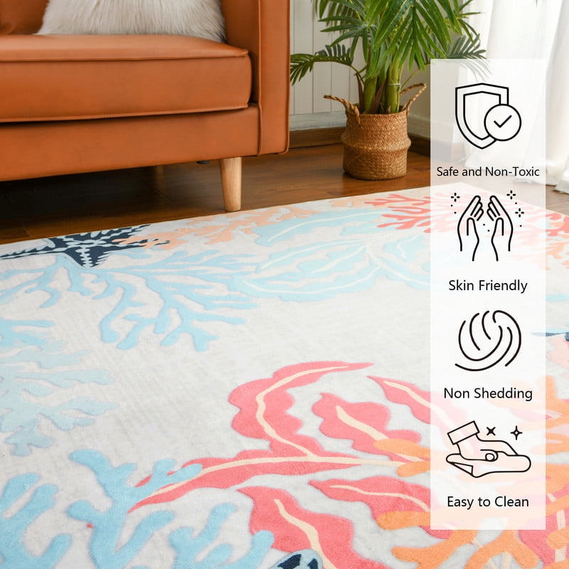 TWINNIS Area Rugs Floral Boho Rug Floor Carpet for Living Room Bedroom,6'x9',Cream White