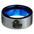thumbnail image 2 of Tungsten Rubber Ducky Duck Band Ring 8mm Men Women Comfort Fit Blue Flat Cut Brushed Gray Polished, 2 of 4