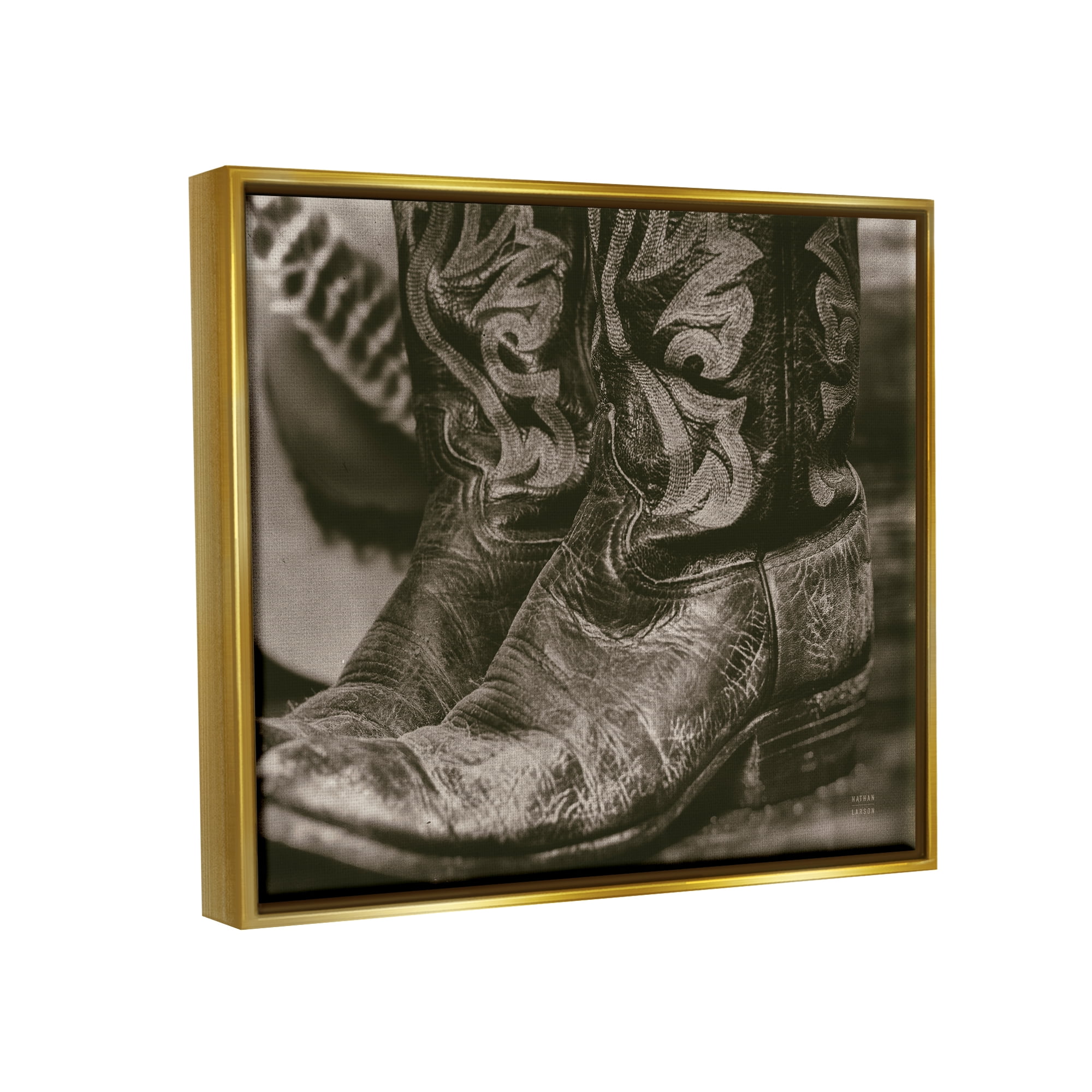 Stupell Industries Cowboy Boots Photography Beauty & Fashion Photography Gold Floater Framed Art Print Wall Art, 21 x 17